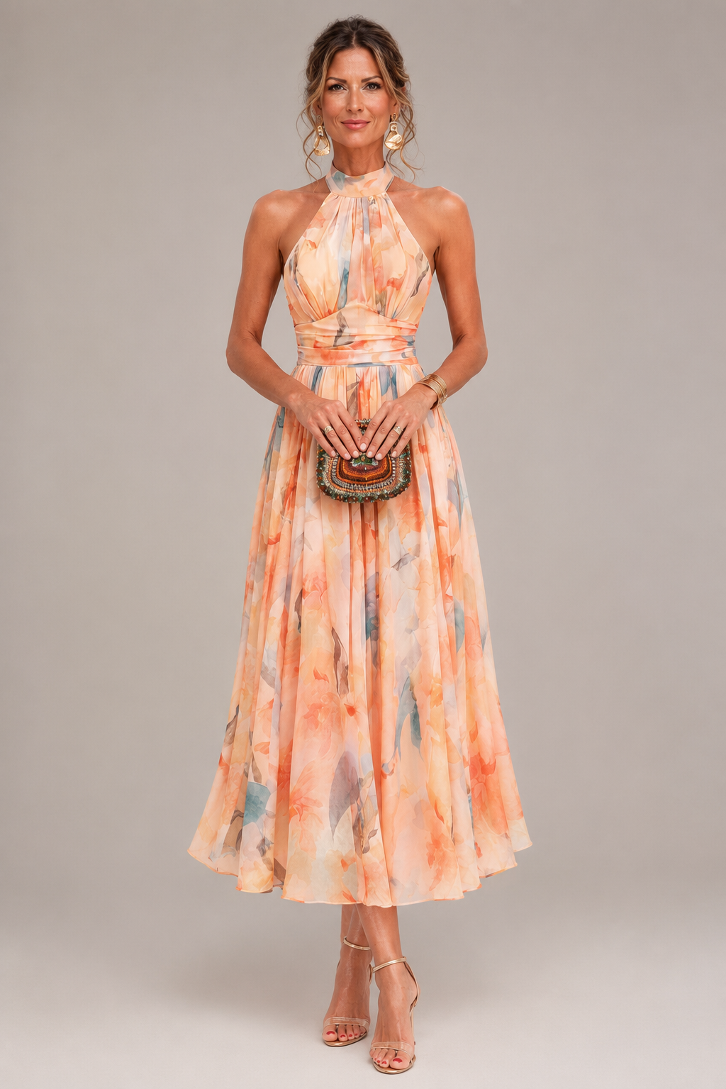 Aurora | Watercolour Halter Maxi Dress