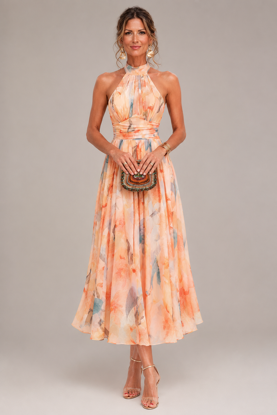 Aurora | Watercolour Halter Maxi Dress