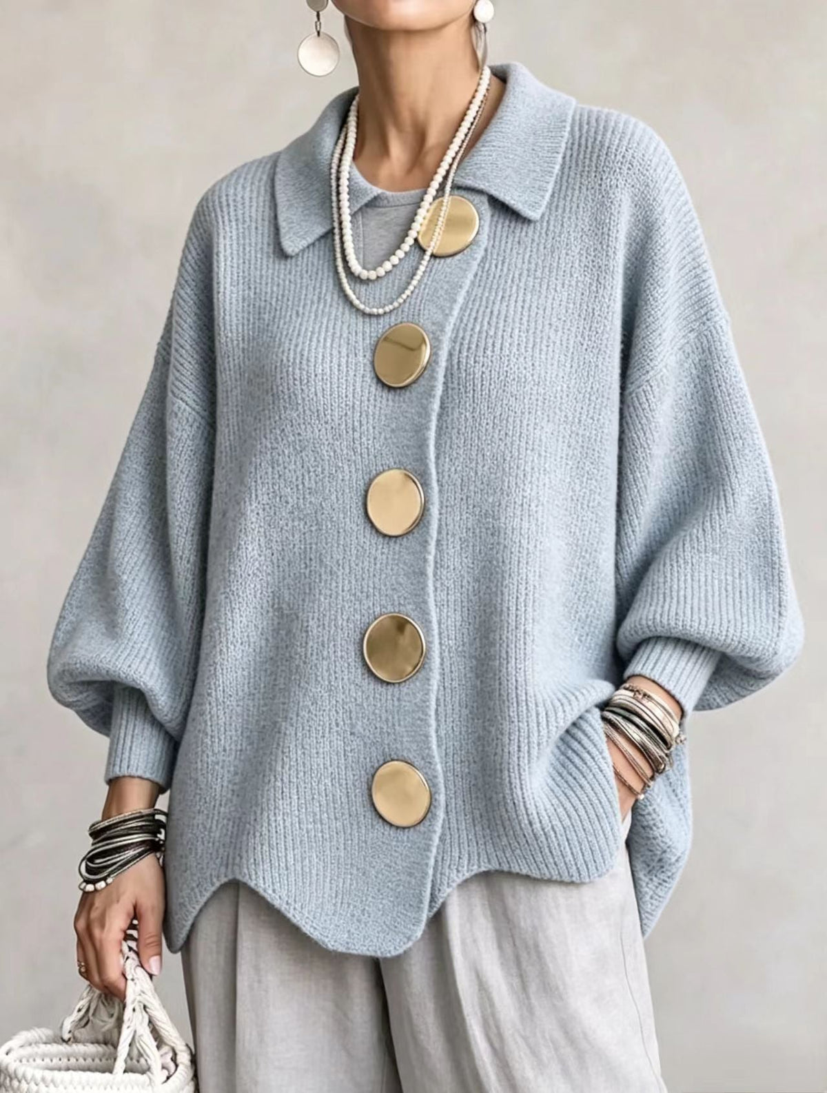 Isadora™ | Cárdigan Oversize con Botones Dorados