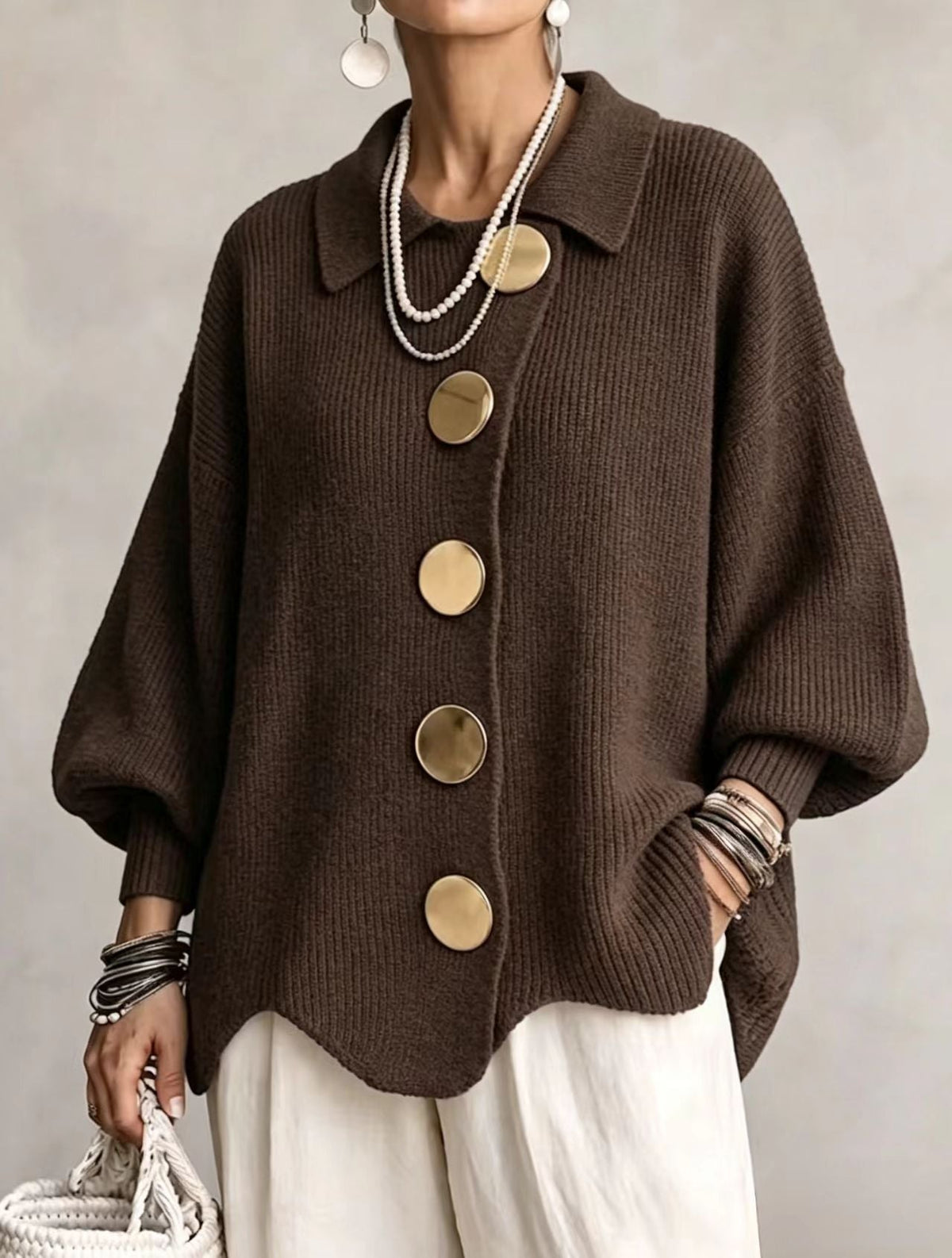 Isadora™ | Cárdigan Oversize con Botones Dorados