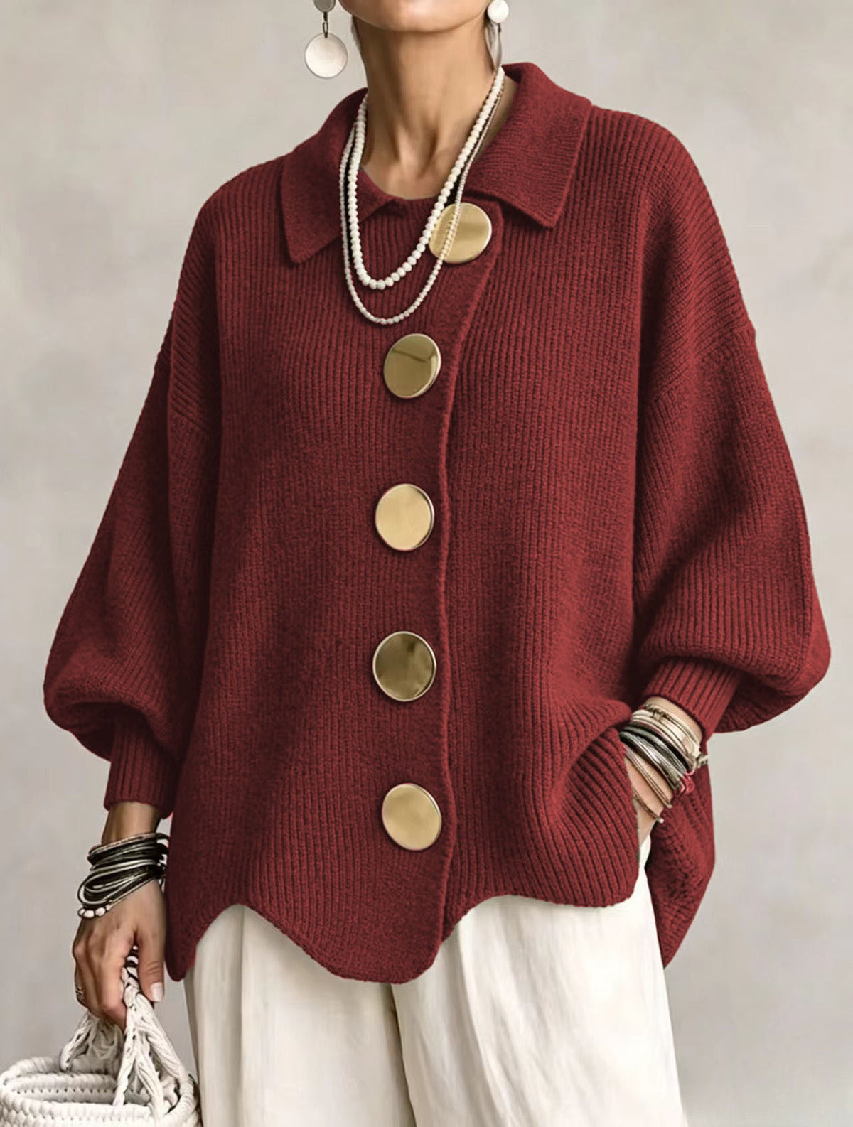 Isadora™ | Cárdigan Oversize con Botones Dorados