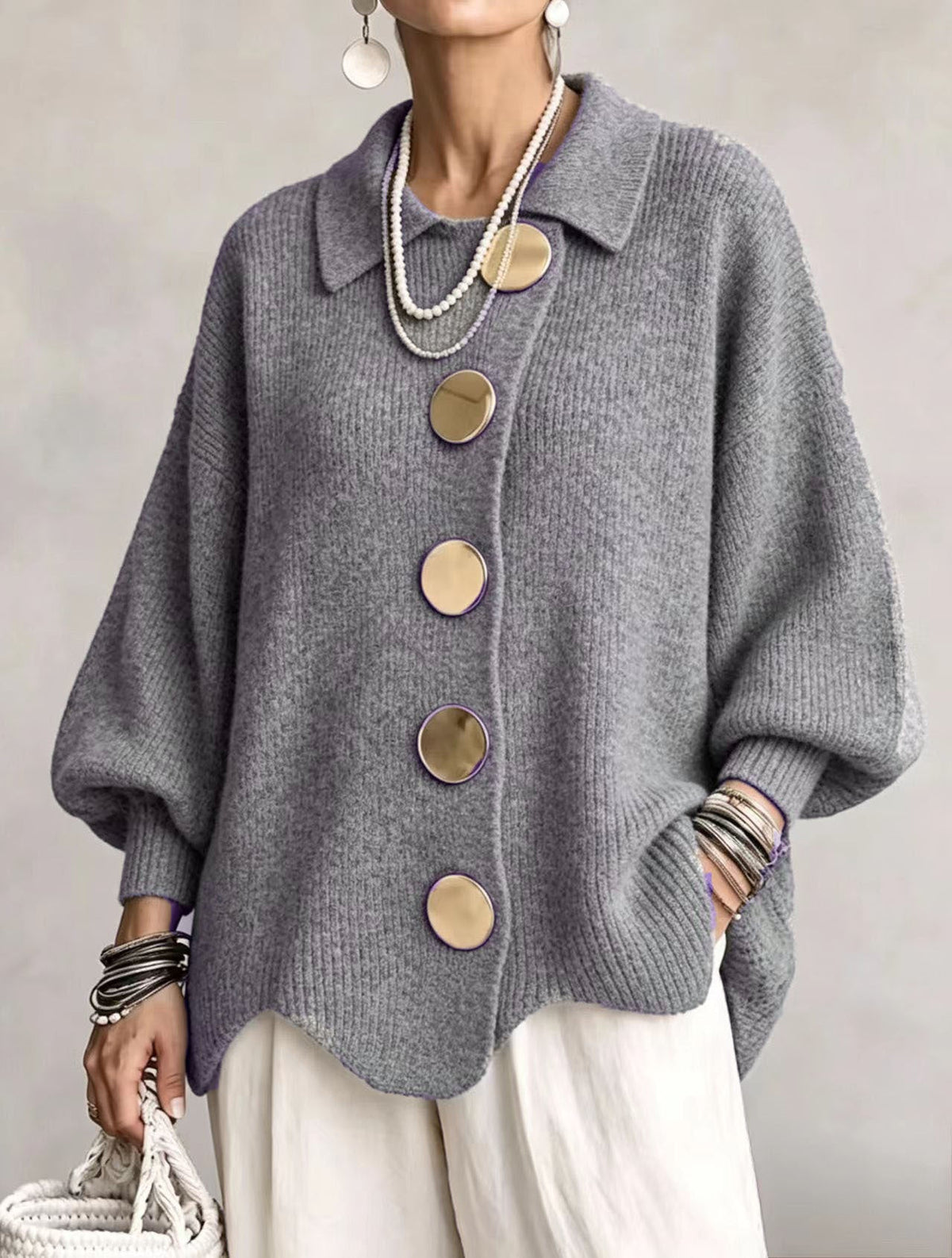 Isadora™ | Cárdigan Oversize con Botones Dorados