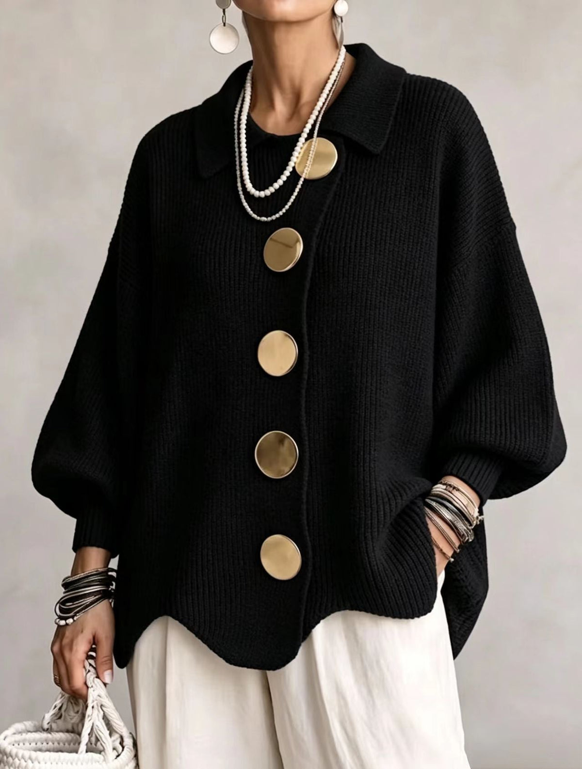 Isadora™ | Cárdigan Oversize con Botones Dorados