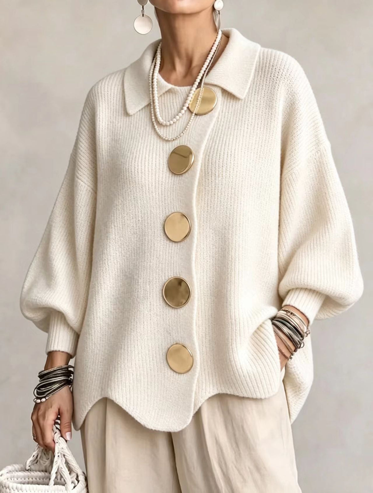 Isadora™ | Cárdigan Oversize con Botones Dorados
