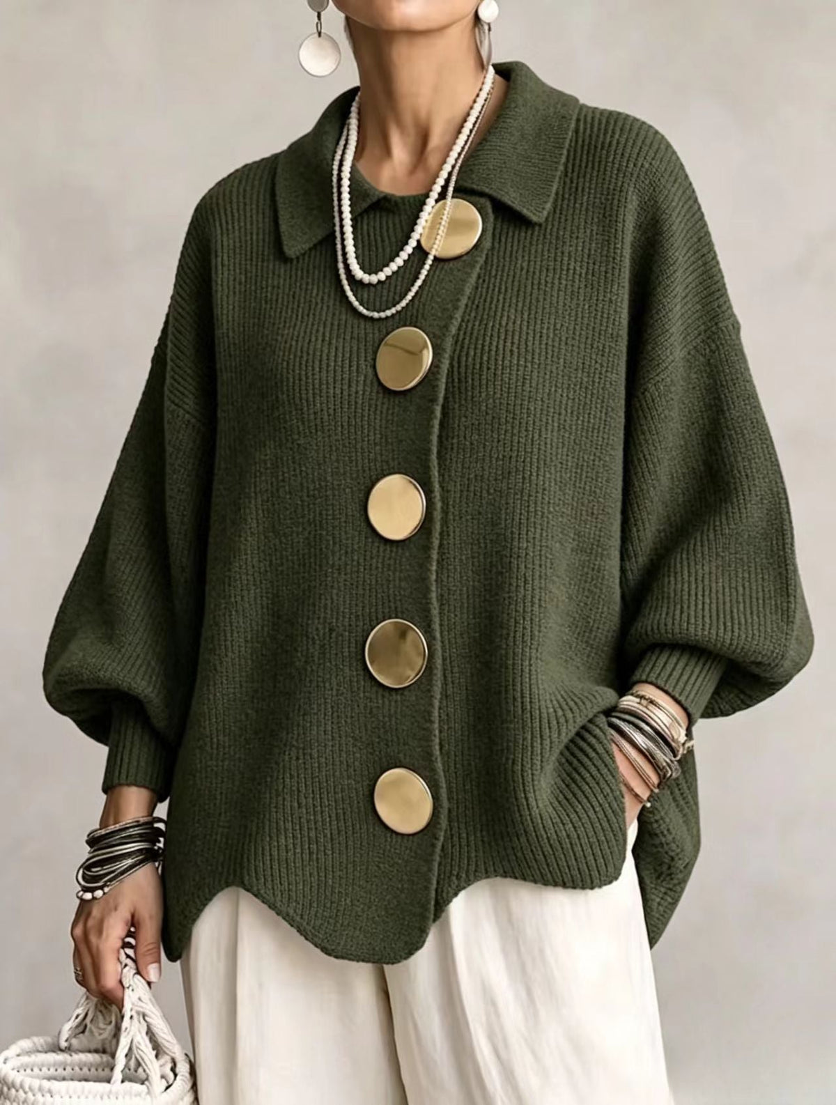 Isadora™ | Cárdigan Oversize con Botones Dorados