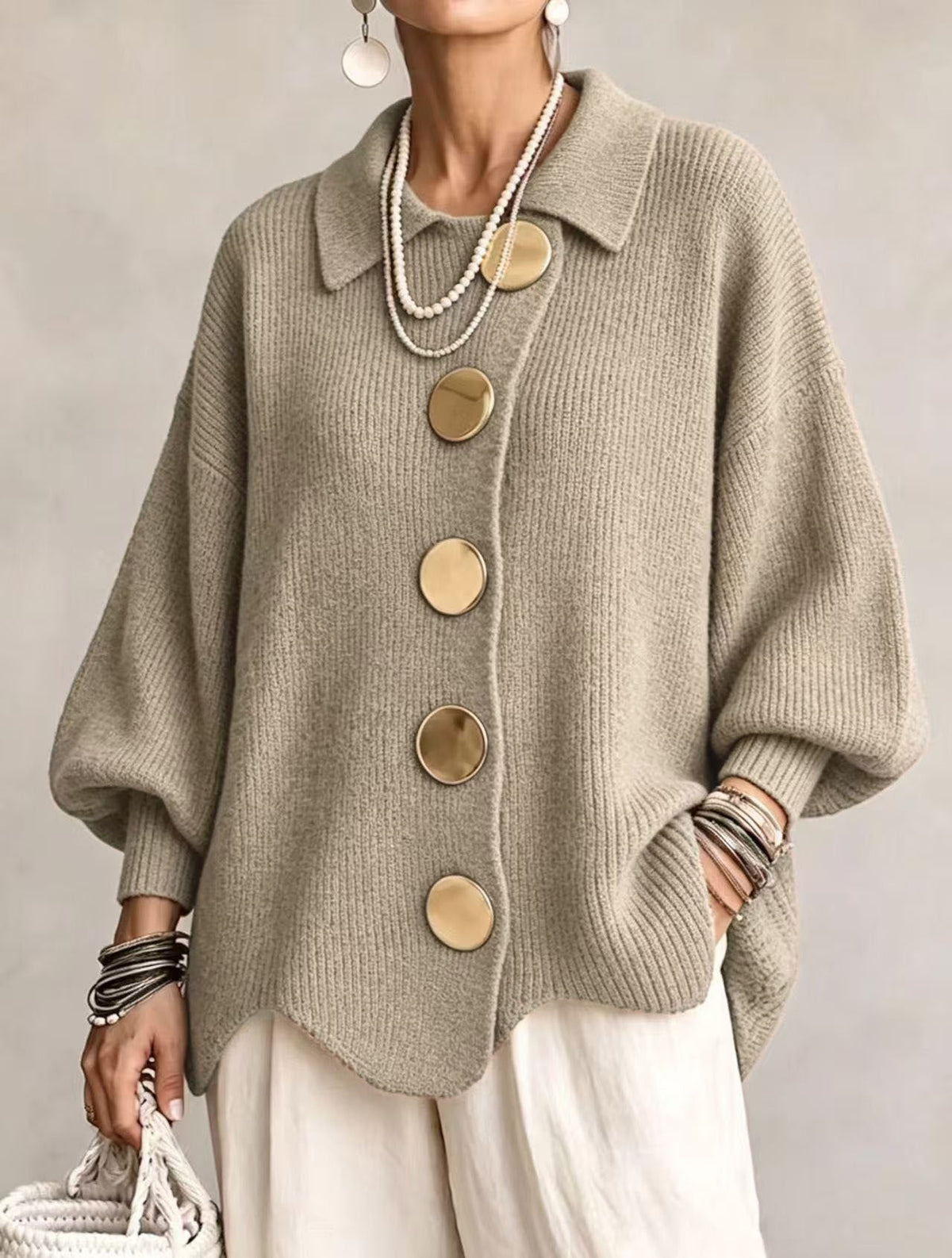 Isadora™ | Cárdigan Oversize con Botones Dorados