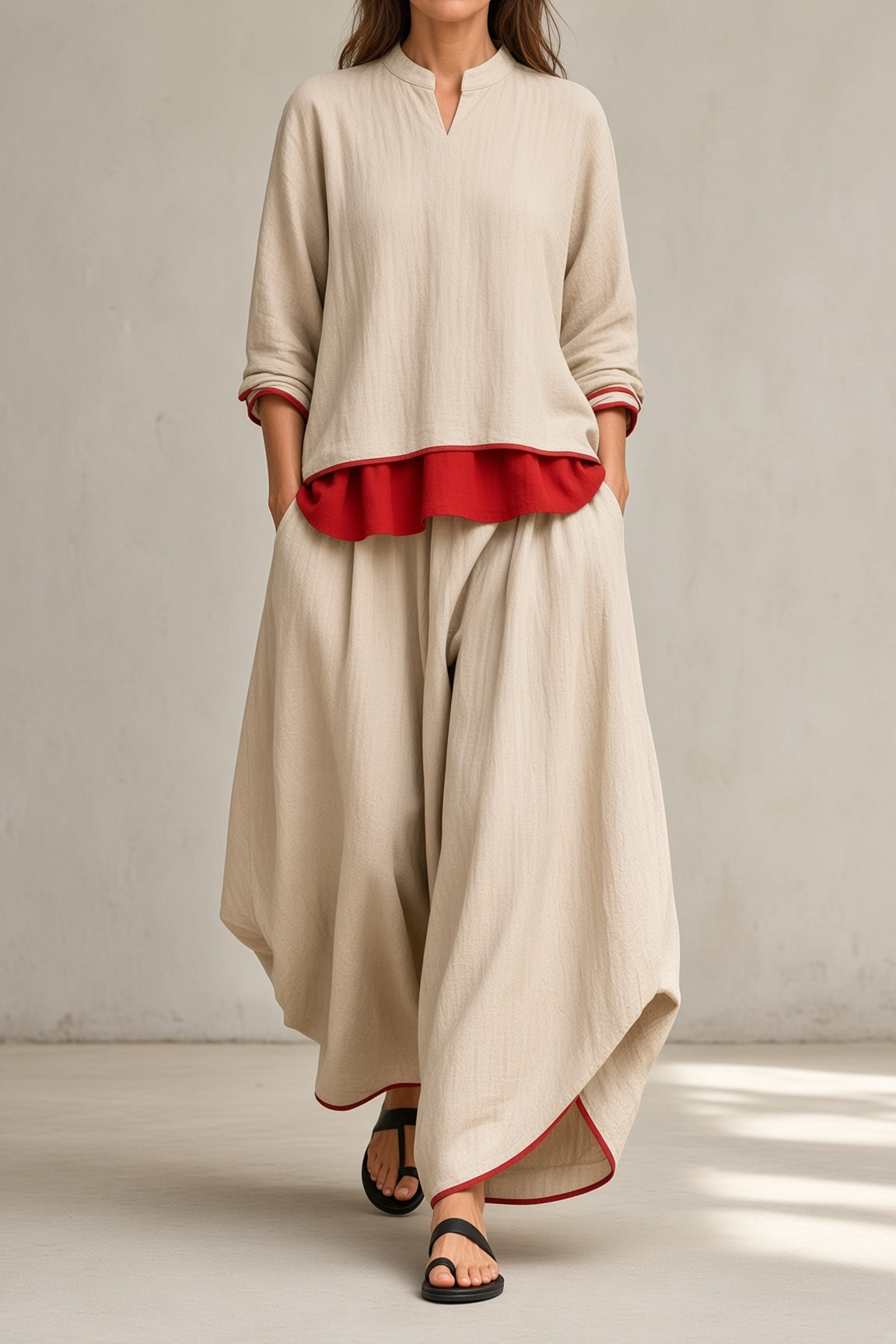 Tamsin | Contrast Trim Tunic & Wide-Leg Pant Set
