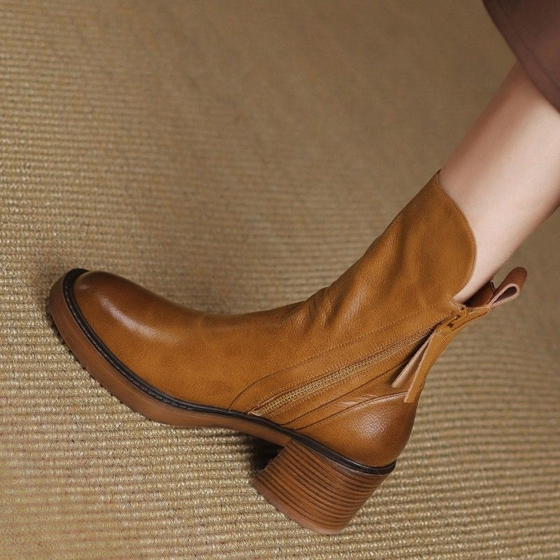 Lola™ | Botines de Piel con Tacón y Cremallera Lateral