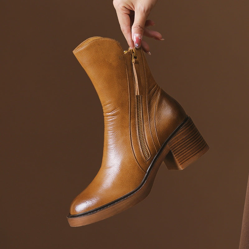 Lola™ | Botines de Piel con Tacón y Cremallera Lateral