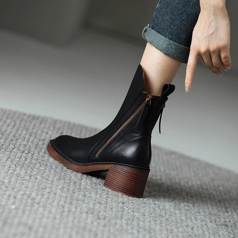 Lola™ | Botines de Piel con Tacón y Cremallera Lateral