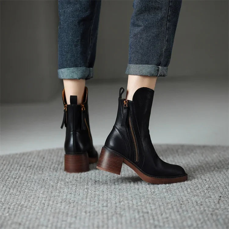 Lola™ | Botines de Piel con Tacón y Cremallera Lateral