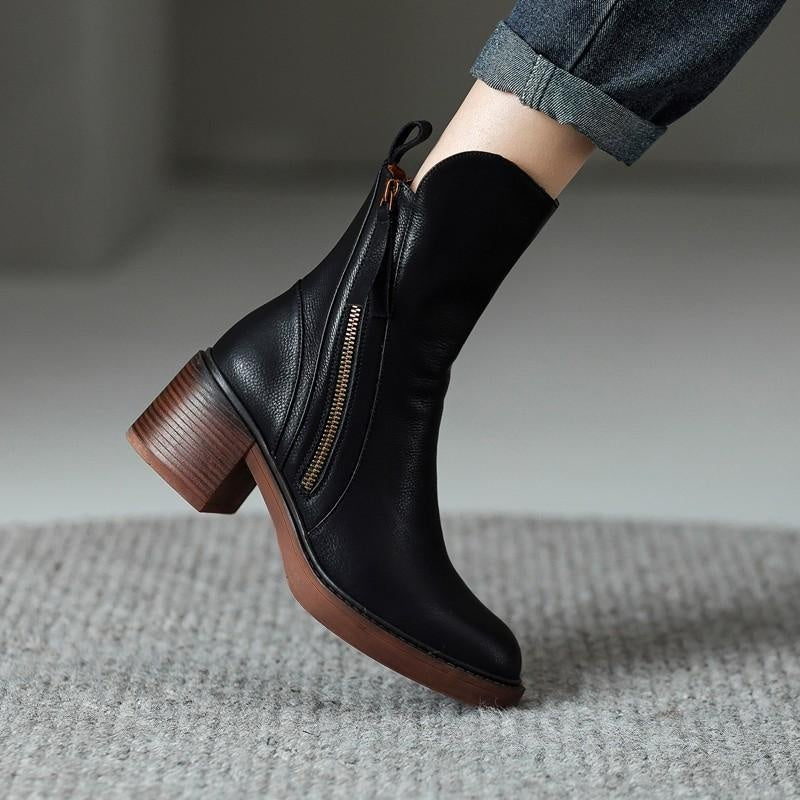 Lola™ | Botines de Piel con Tacón y Cremallera Lateral