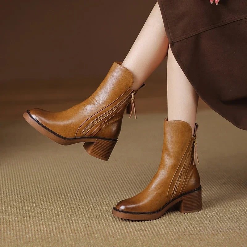 Lola™ | Botines de Piel con Tacón y Cremallera Lateral