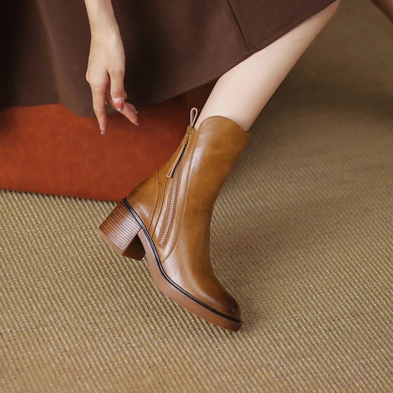 Lola™ | Botines de Piel con Tacón y Cremallera Lateral