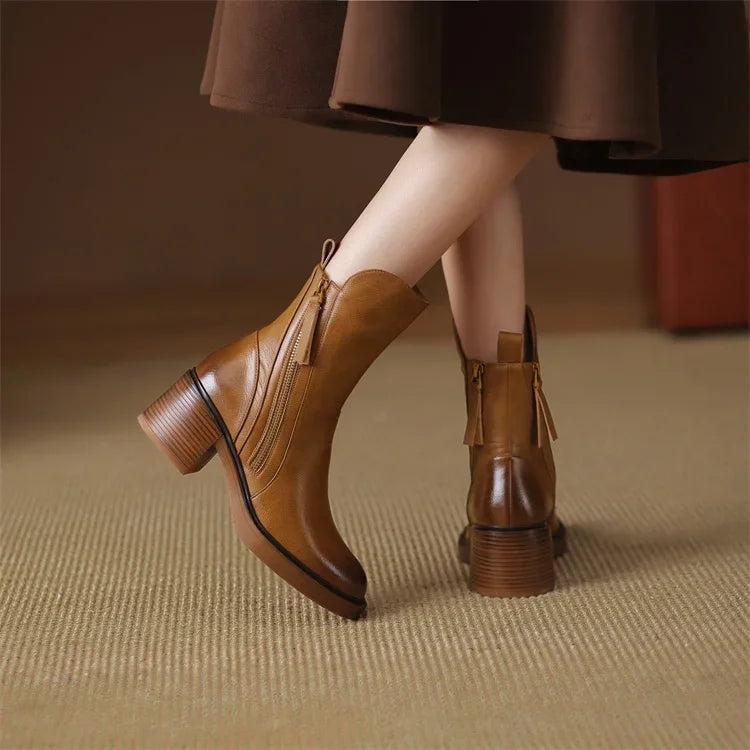 Lola™ | Botines de Piel con Tacón y Cremallera Lateral